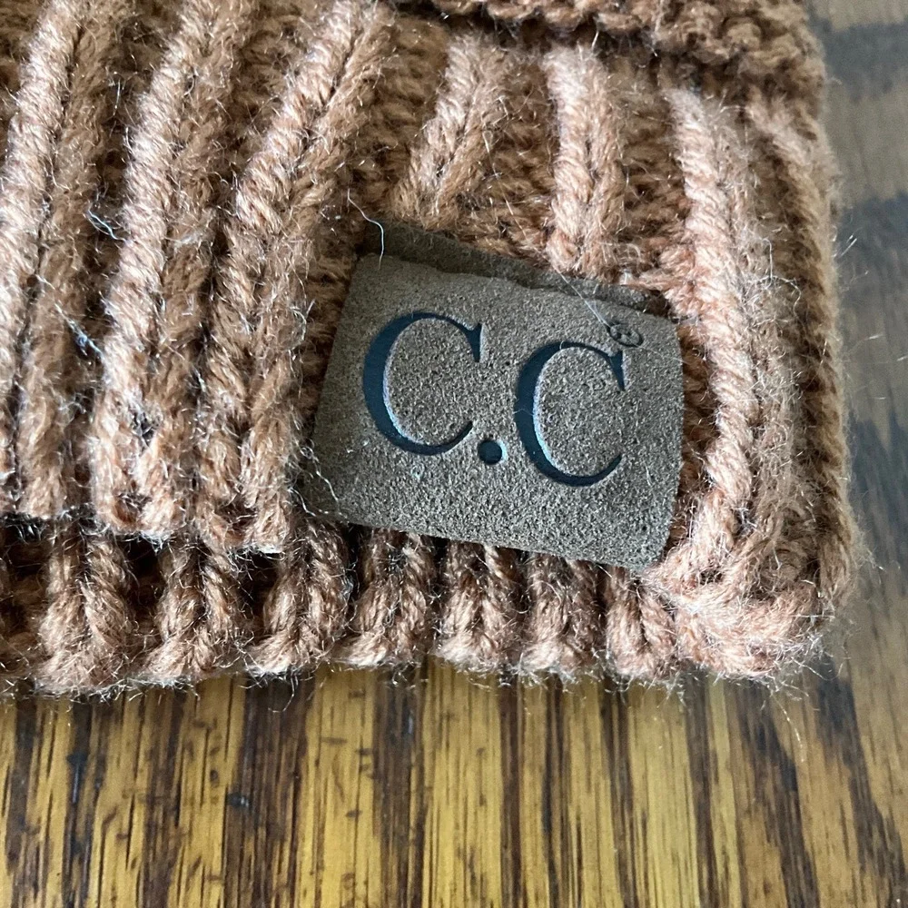 CC Beanie Clay Cable Knit Faux Fur Pom Pom Winter Hat HAT-43 NEW